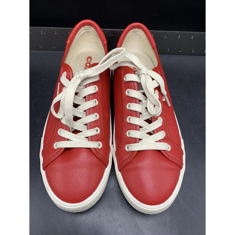 Red Coach Shoes Women's Lowline Leather Low Top Sneaker Size 8.5 B Red White - Picture 6 of 15